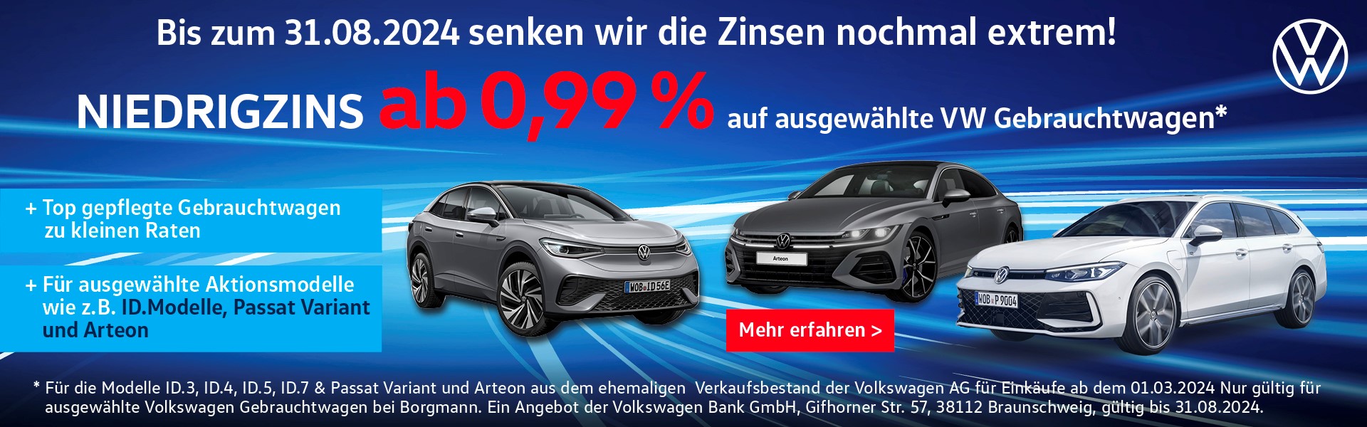 Ab 0,99% auf ausgewählte VW Gebrauchtwagen